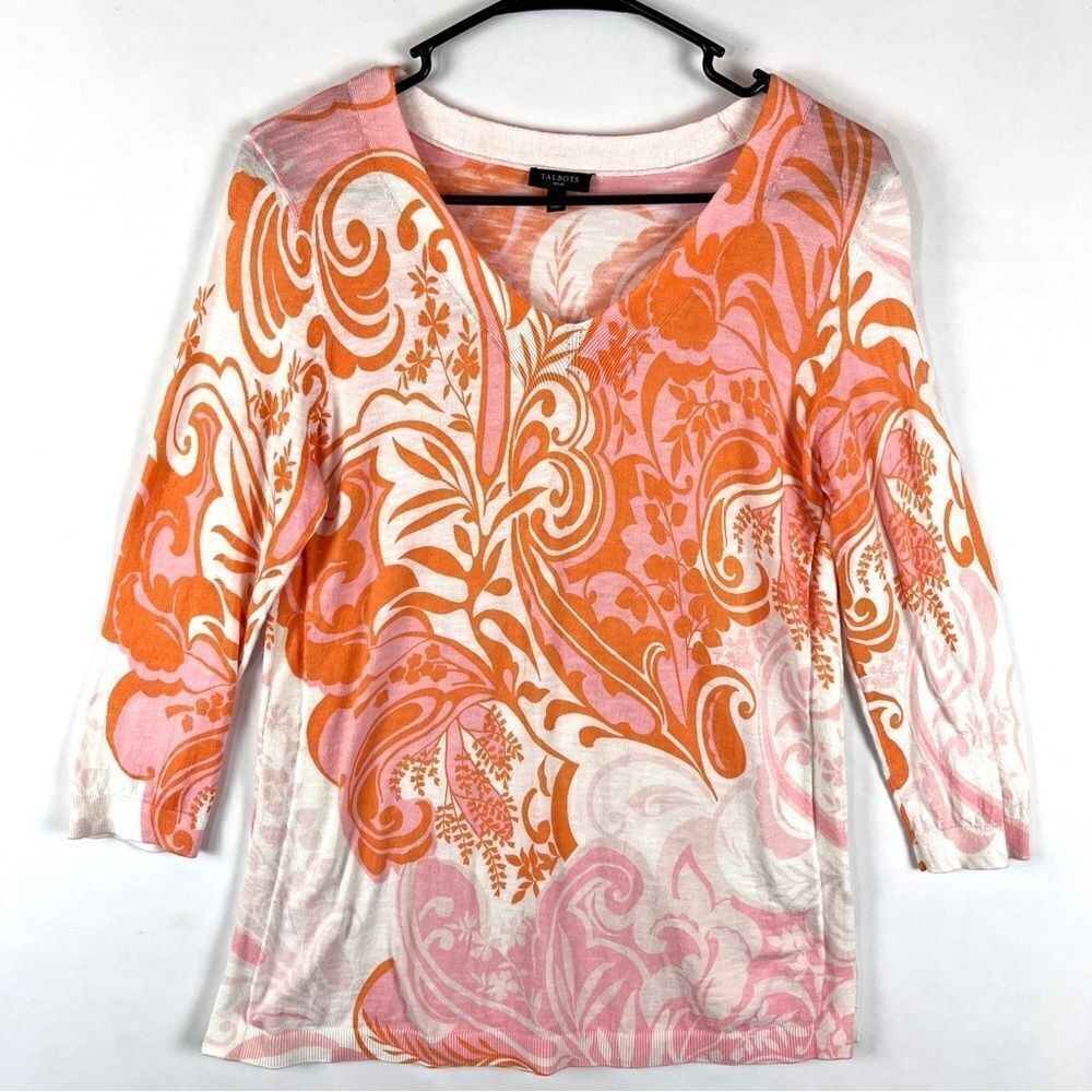 Talbots Soft Cotton Lightweight Sweater Women's Medium Soft Floral Paisley Print
